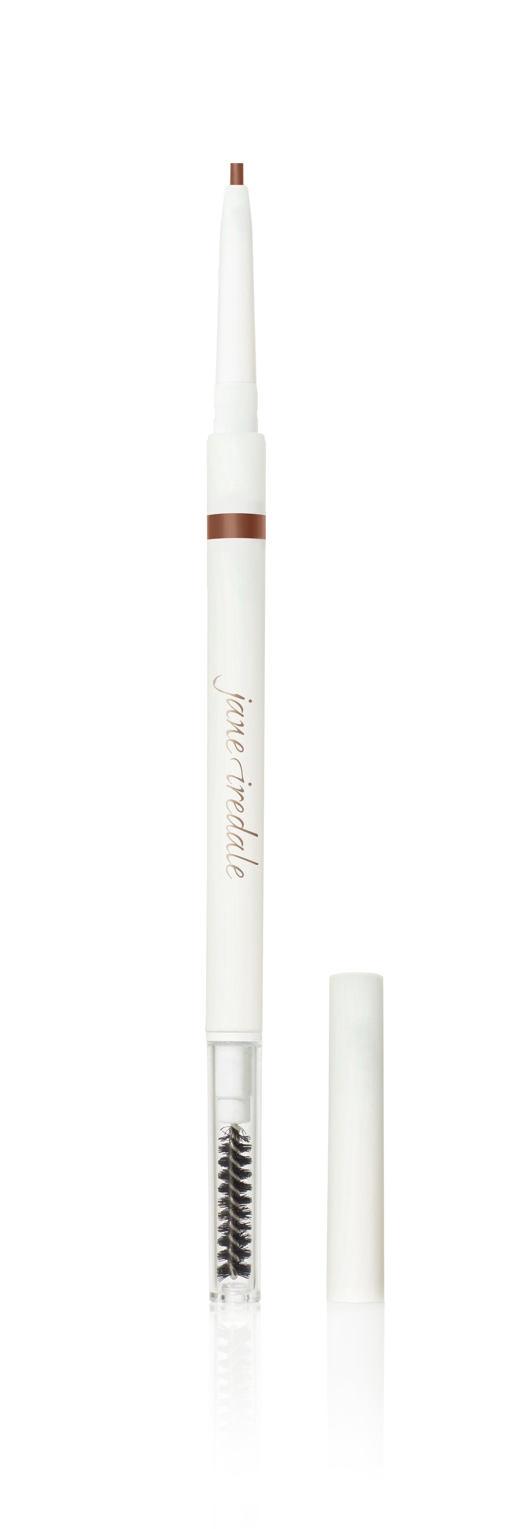 PureBrow® Precision Pencil features a dual-ended design with a retractable brow pencil and spoolie brush, perfect for creating natural, defined brows with micro-tip precision.