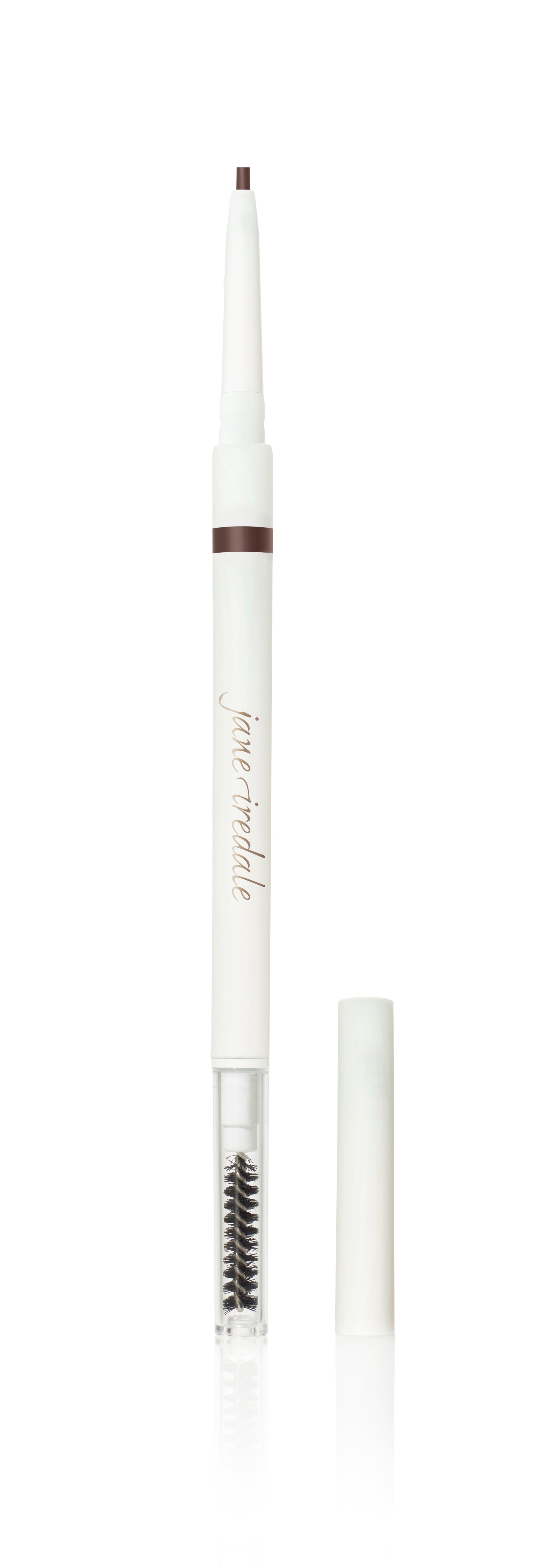 PureBrow® Precision Pencil by Jane Iredale, featuring a dual-ended design with a retractable micro-tip for natural brow strokes and a spoolie brush for blending.