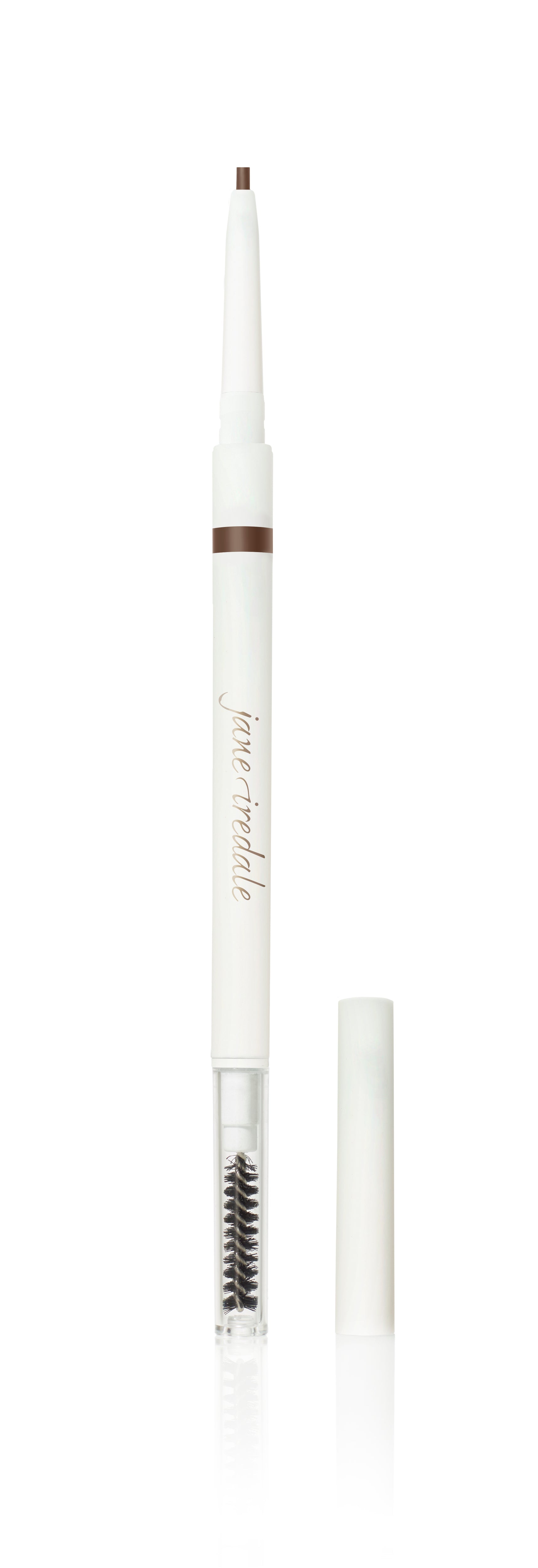 PureBrow® Precision Pencil by Jane Iredale, featuring a retractable micro-tip brow pencil and a clear-handled spoolie brush, ideal for natural, hair-like brow strokes.