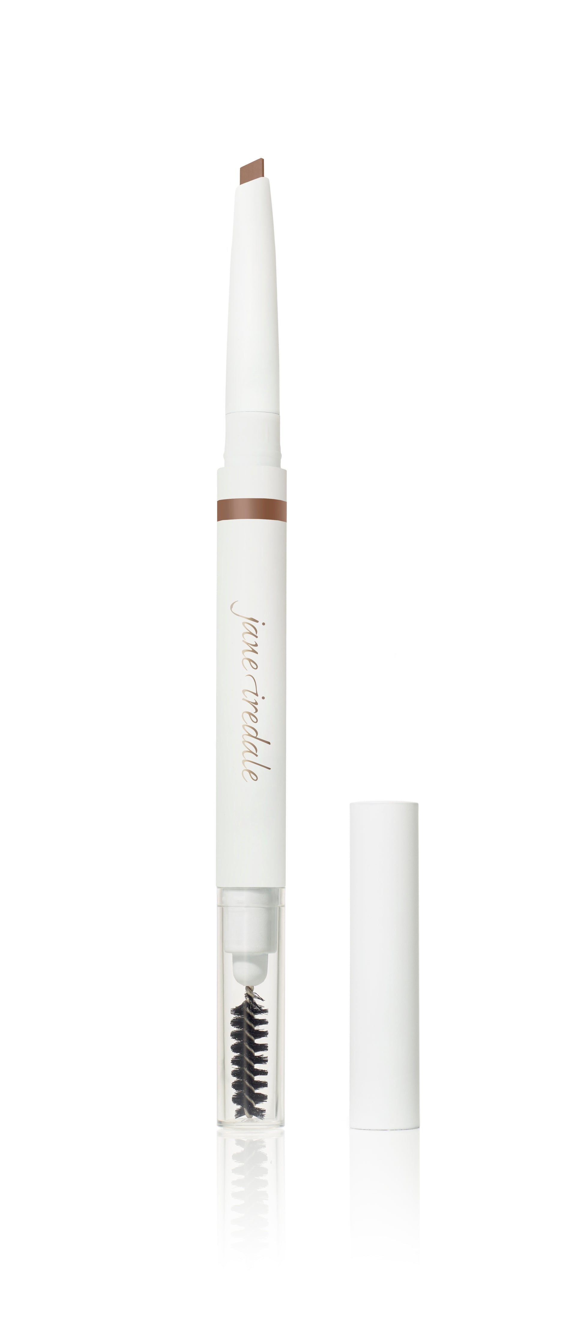 PureBrow® Shaping Pencil with angled brow pencil and spoolie brush for precise, natural brow definition and grooming. Slim, retractable design branded jane iredale.