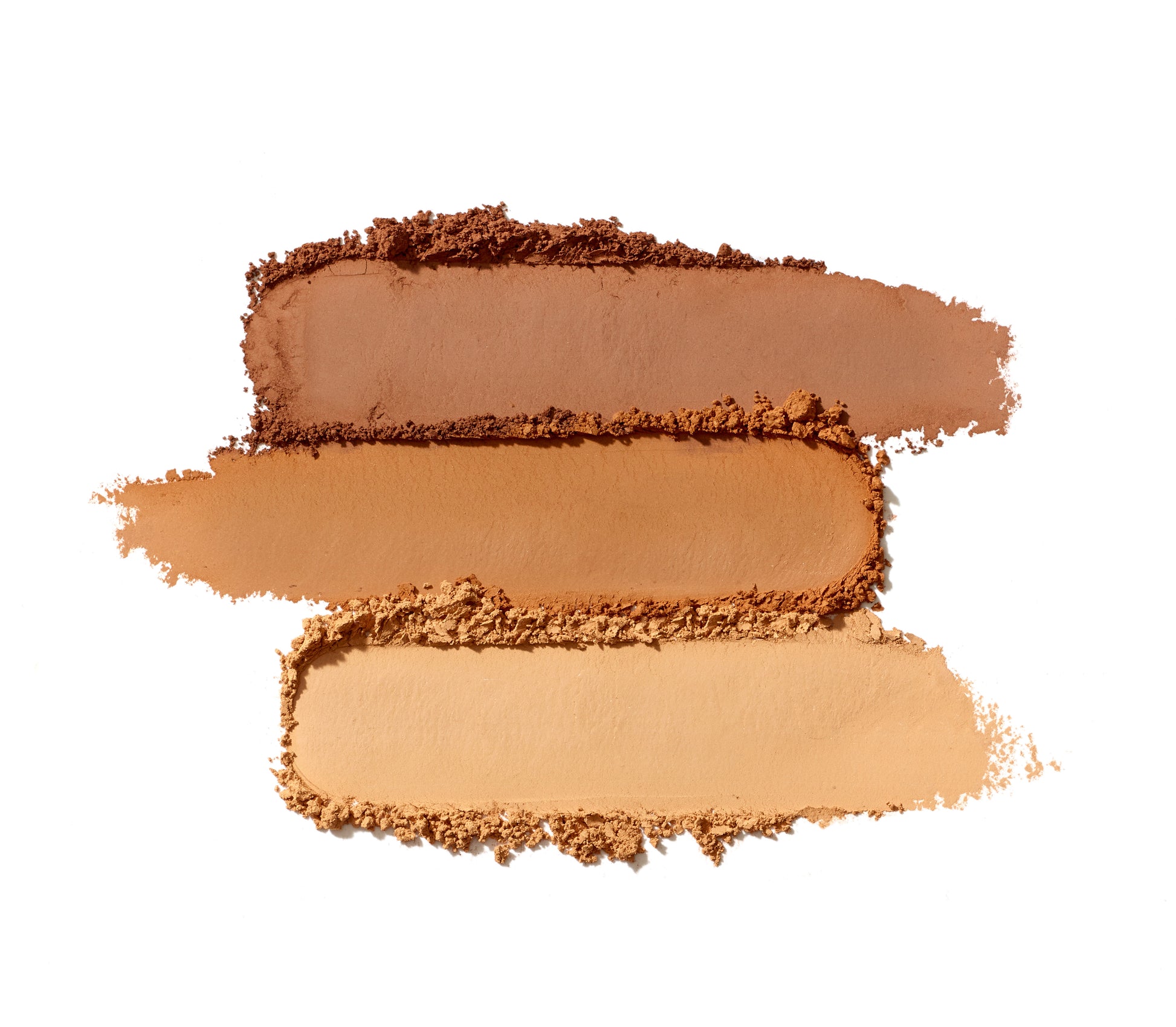PurePressed® Base Mineral Foundation SPF 20/15 Refill swatches showing three warm-beige shades, illustrating its natural, buildable coverage and multifunctional benefits.