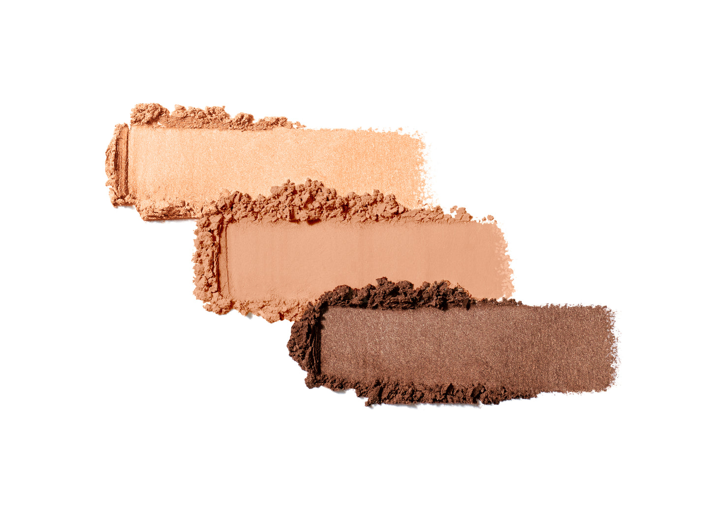 PurePressed® Eye Shadow Triple features three crushed powder swatches: peachy-beige, tan, and chocolate brown, offering versatile, talc-free, harmonized shades for endless eye looks.