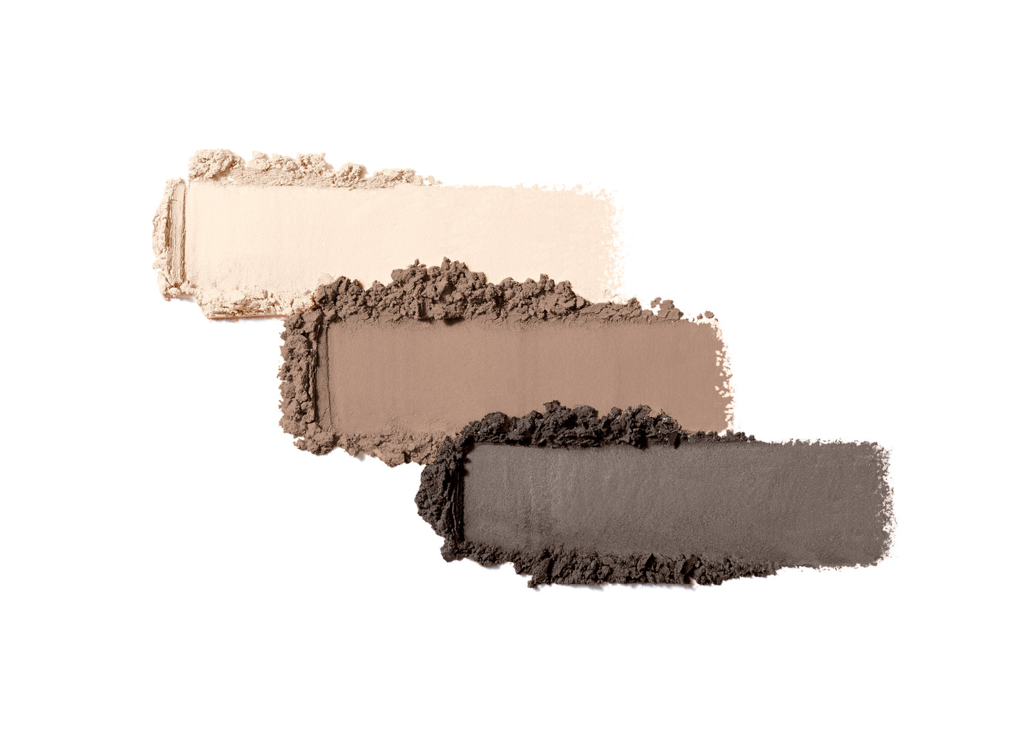 PurePressed® Eye Shadow Triple: three matte shades swatched, showcasing texture and color for versatile eye looks. Talc-free, vegan formula fits refillable compacts.