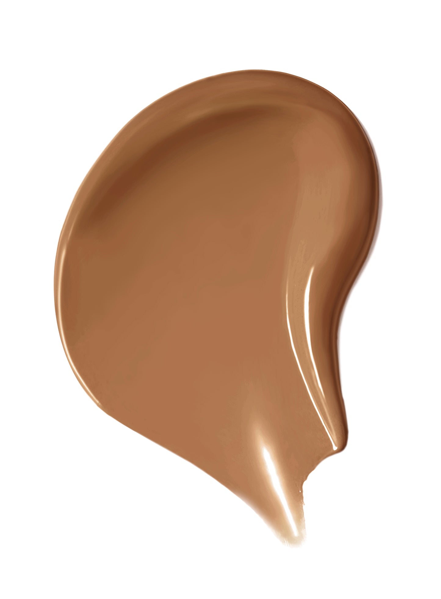 Skintuition SPF 30 Radiance-Boosting Liquid Foundation swatch on white background, showcasing its medium-brown, slightly glossy texture for luminous, nourishing skin coverage.