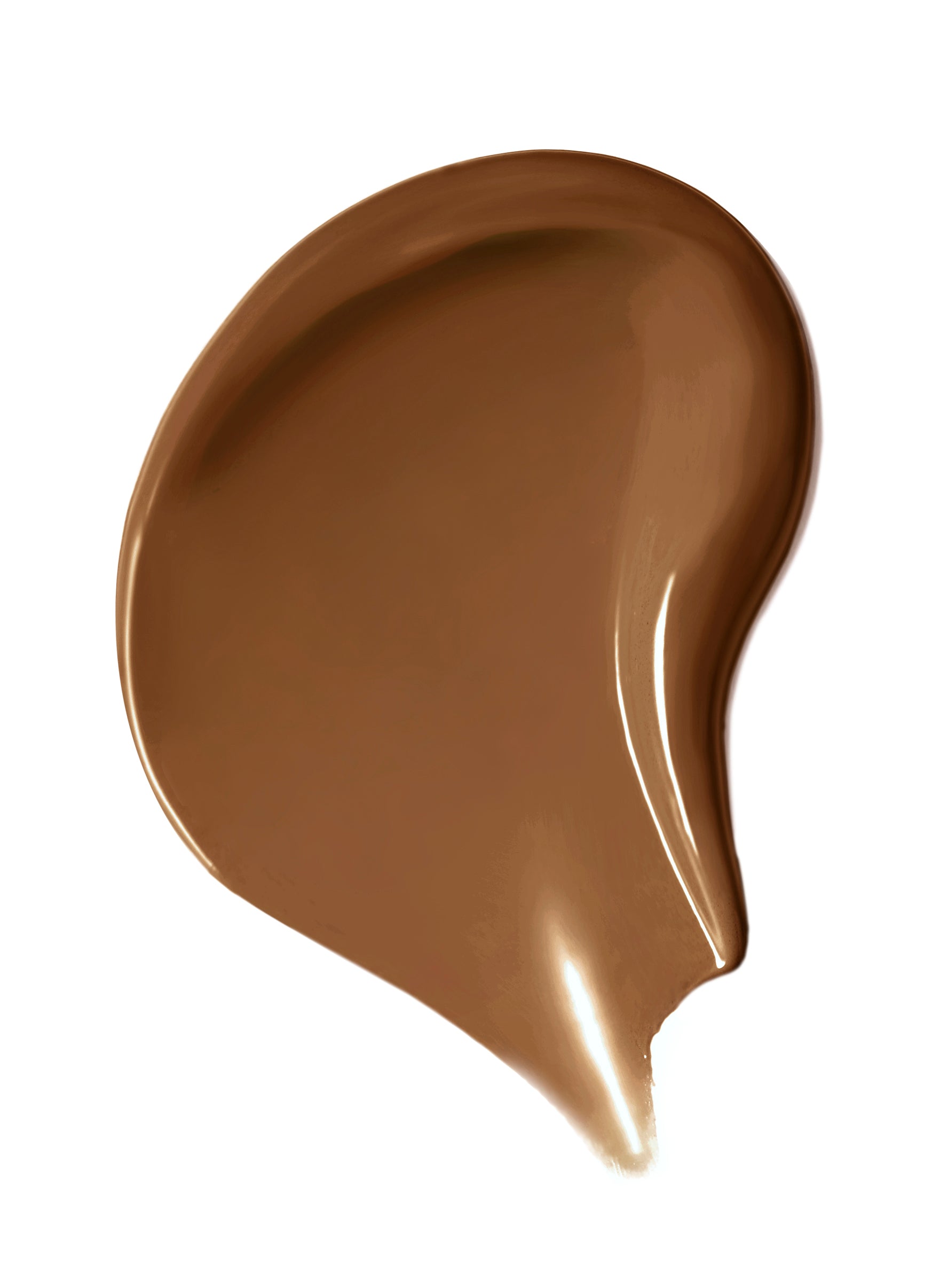 Swatch of Skintuition SPF 30 Radiance-Boosting Liquid Foundation, showcasing its medium-brown creamy texture and skin-like finish, designed for coverage and skincare benefits.