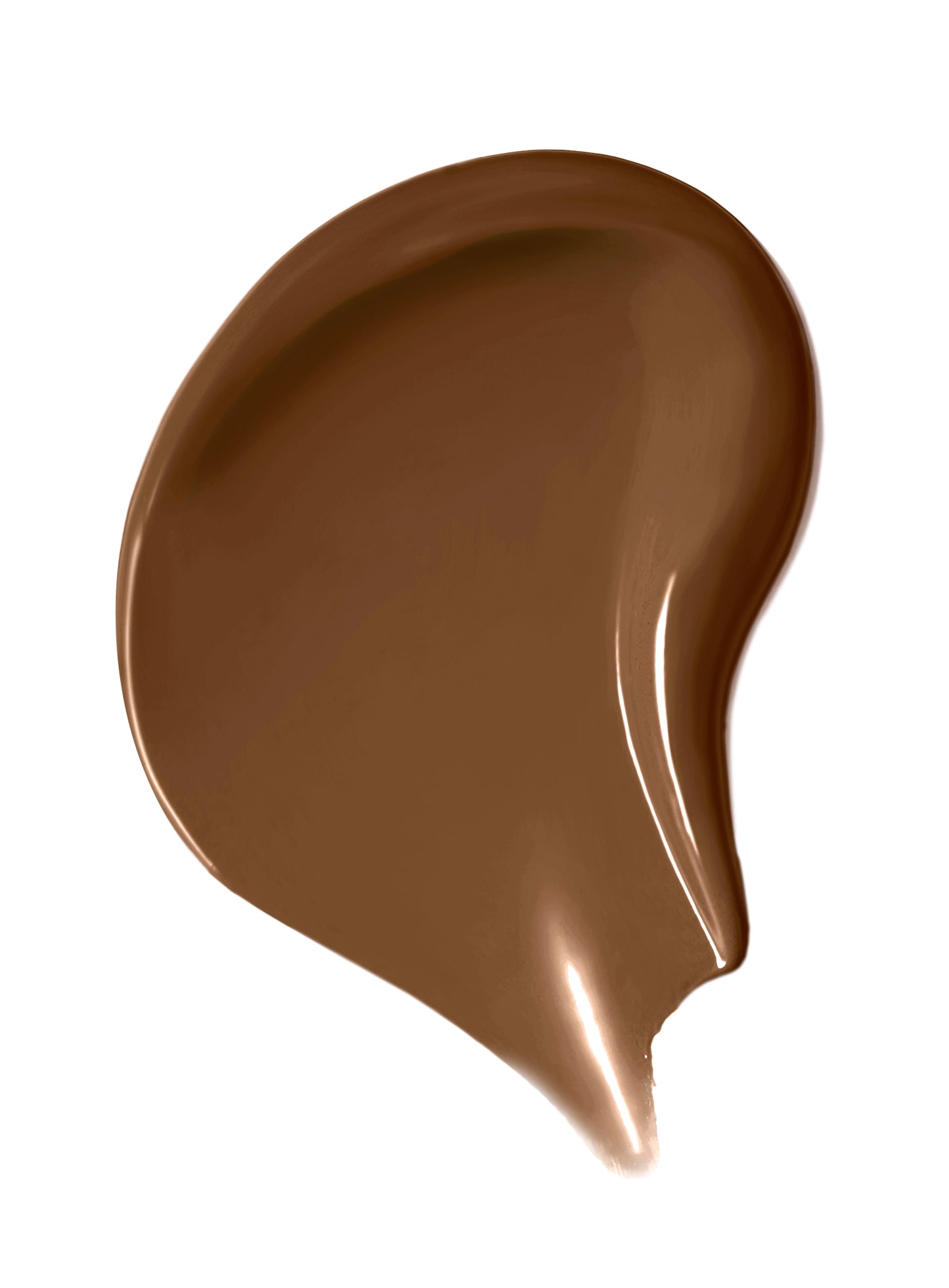 Glossy brown swatch of Skintuition SPF 30 Radiance-Boosting Liquid Foundation, showcasing its smooth, luminous finish, enhanced with skincare benefits for all complexions.
