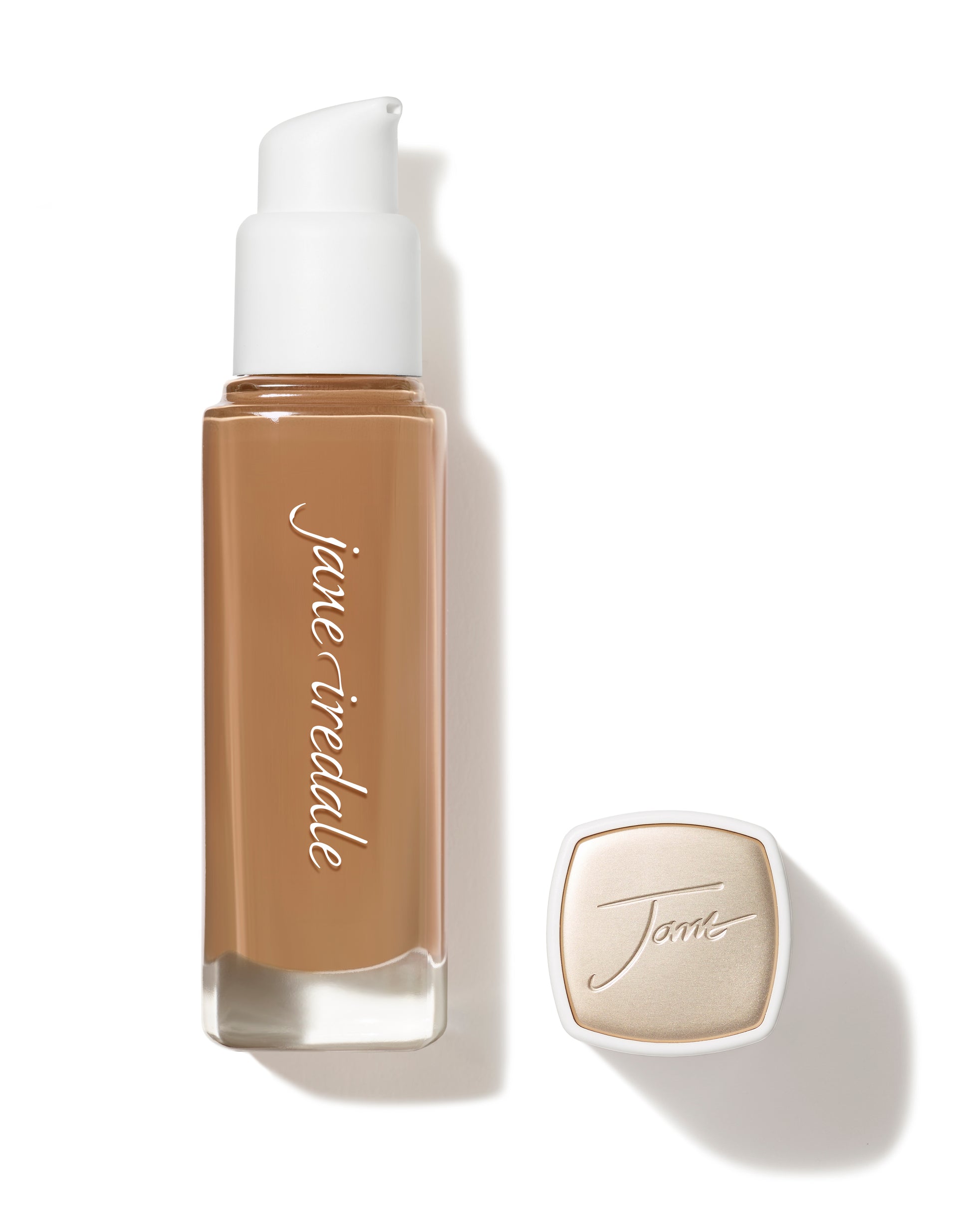 Jane Iredale Skintuition SPF 30 Radiance-Boosting Liquid Foundation in a pump-top glass bottle, featuring skincare ingredients for buildable coverage and luminous finish.