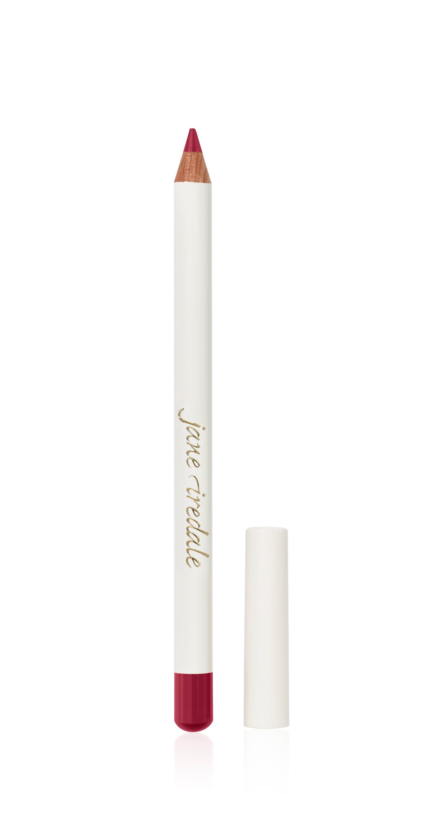 Jane Iredale Lip Pencil with a white barrel and sharpened red-pink tip, offering smooth, precise application and long-wearing color.
