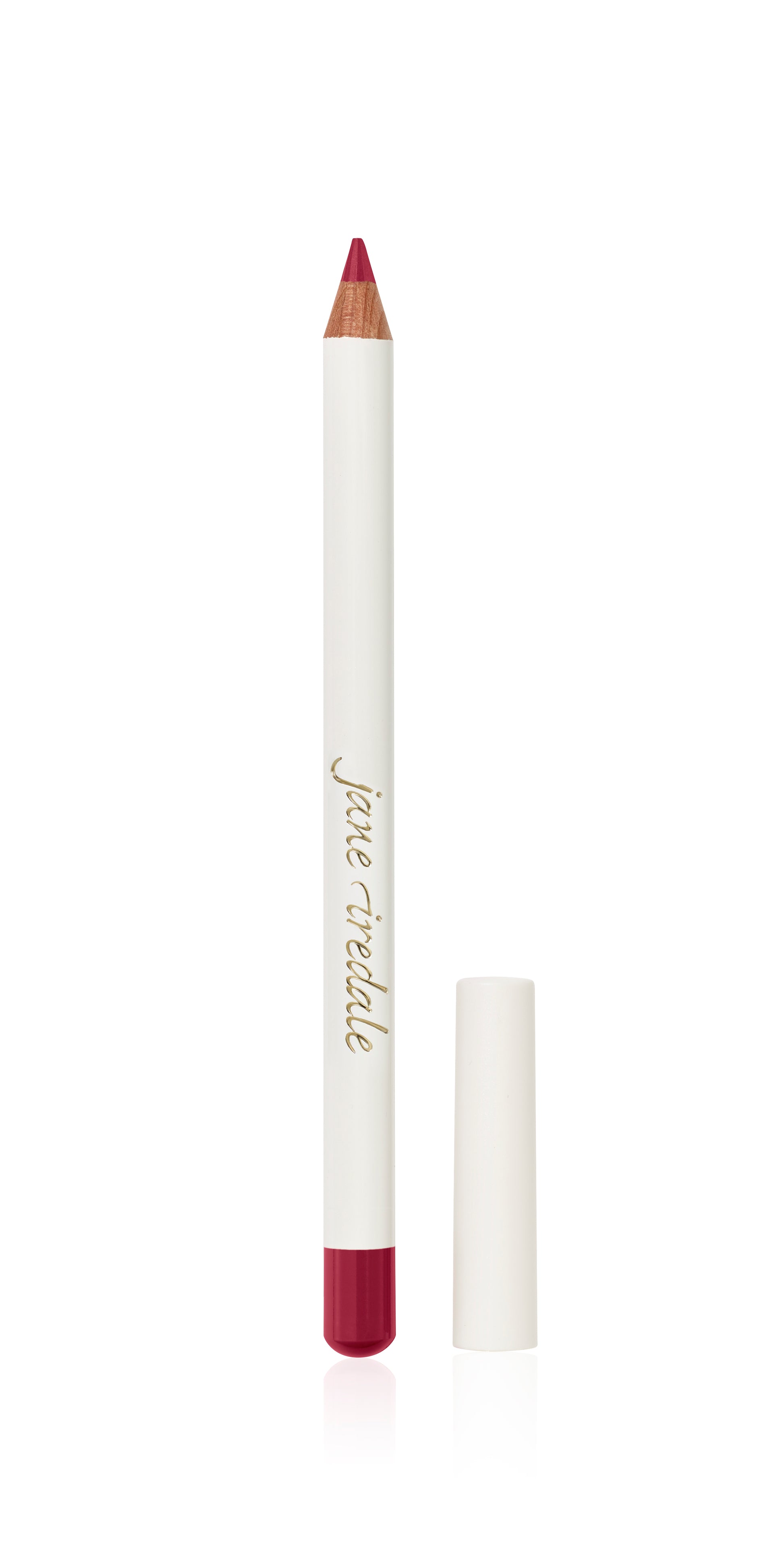 Jane Iredale Lip Pencil with a white barrel and sharpened red-pink tip, offering smooth, precise application and long-wearing color.