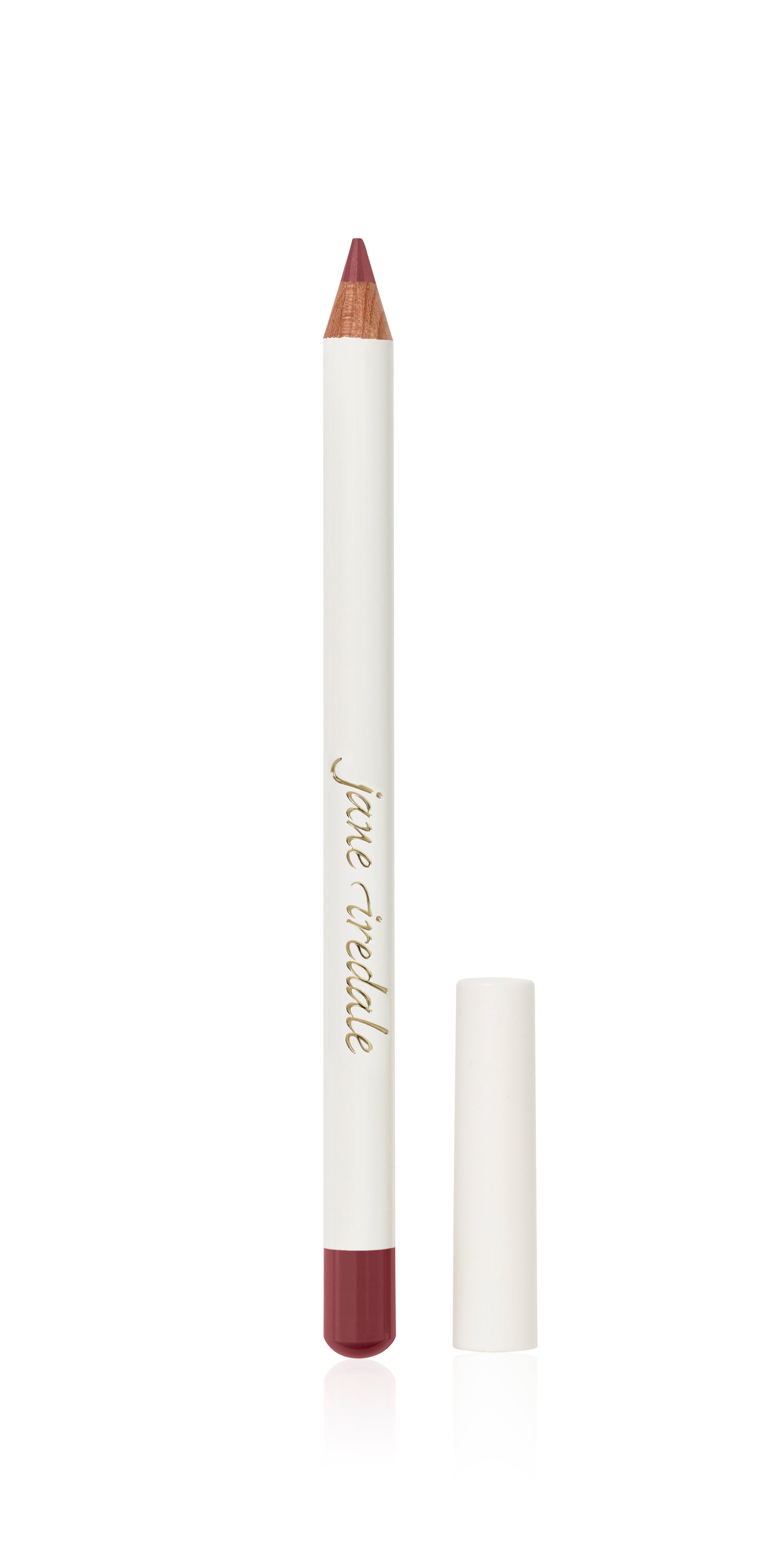 Jane Iredale Lip Pencil: Slim white pencil with a burgundy tip, offers smooth, precise application. Ideal for defining lips, enhancing color longevity, and wearing alone.
