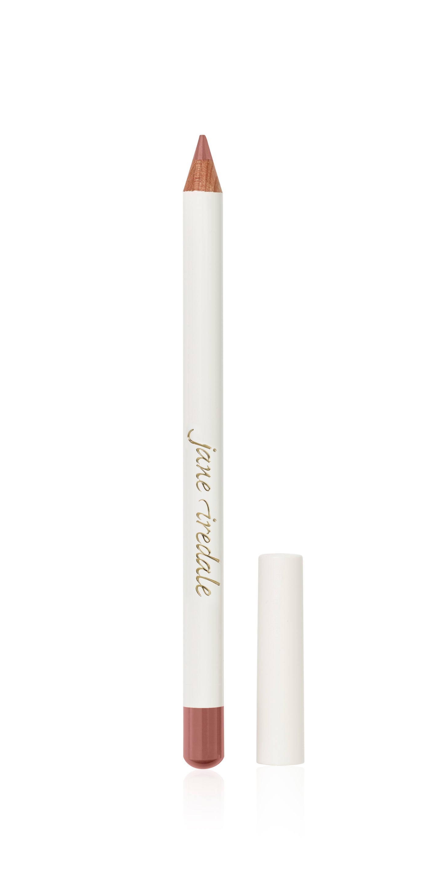 Jane Iredale Lip Pencil with cap removed, showcasing its creamy, muted rosy-nude tip for precise, long-lasting lip definition from Beauty Shop Bellaire's clean beauty range.