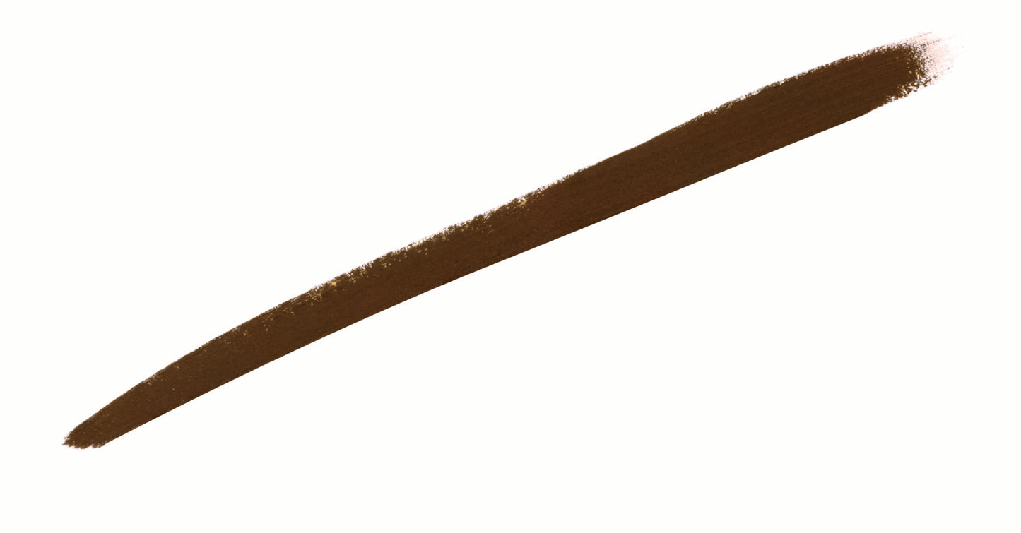 Mystikol® Powdered Eyeliner: Brown diagonal stroke on white, illustrating versatile wet or dry application for a soft or intense eye look.