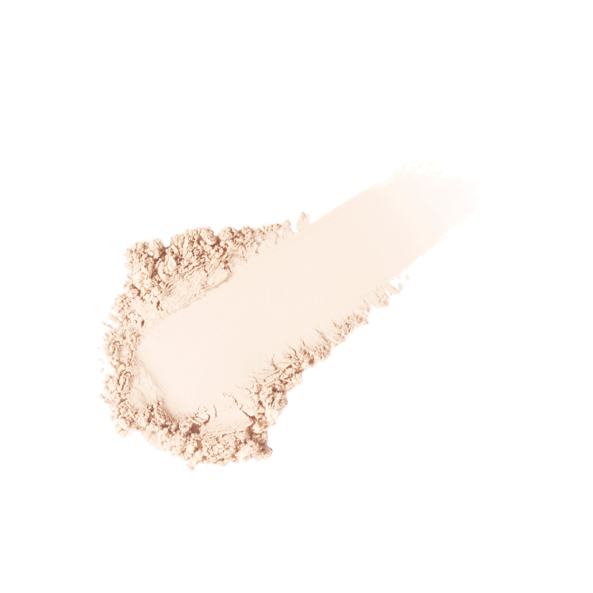 Powder-Me SPF 30 Dry Sunscreen swatch, finely milled beige powder, lightly brushed out on white background, showcasing its smooth texture and coverage for sun protection.