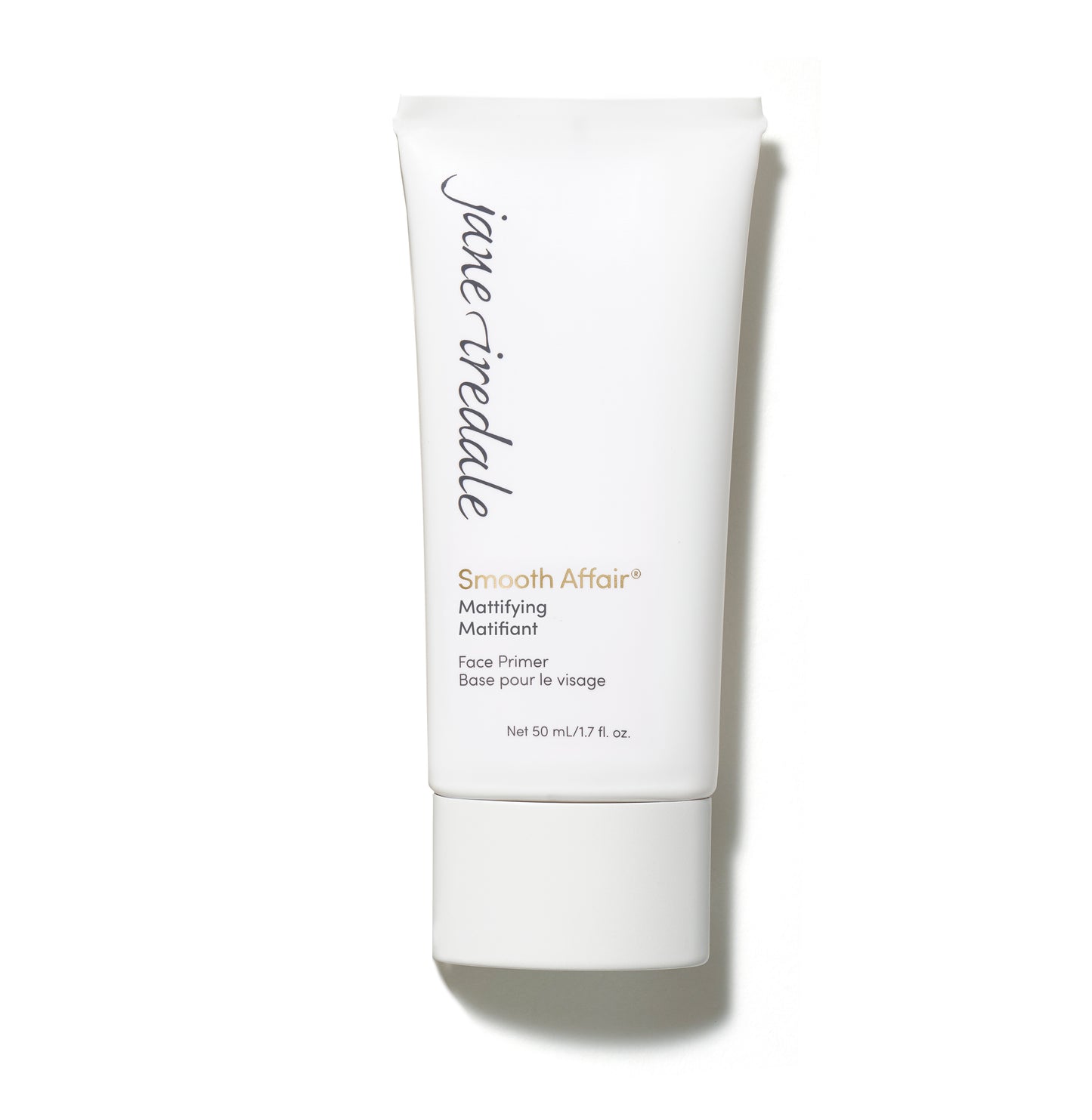 Jane Iredale’s Smooth Affair® Mattifying Face Primer tube, 50 mL, promising matte finish and skincare benefits with Red Algae, Hibiscus, and Rose Geranium extracts.