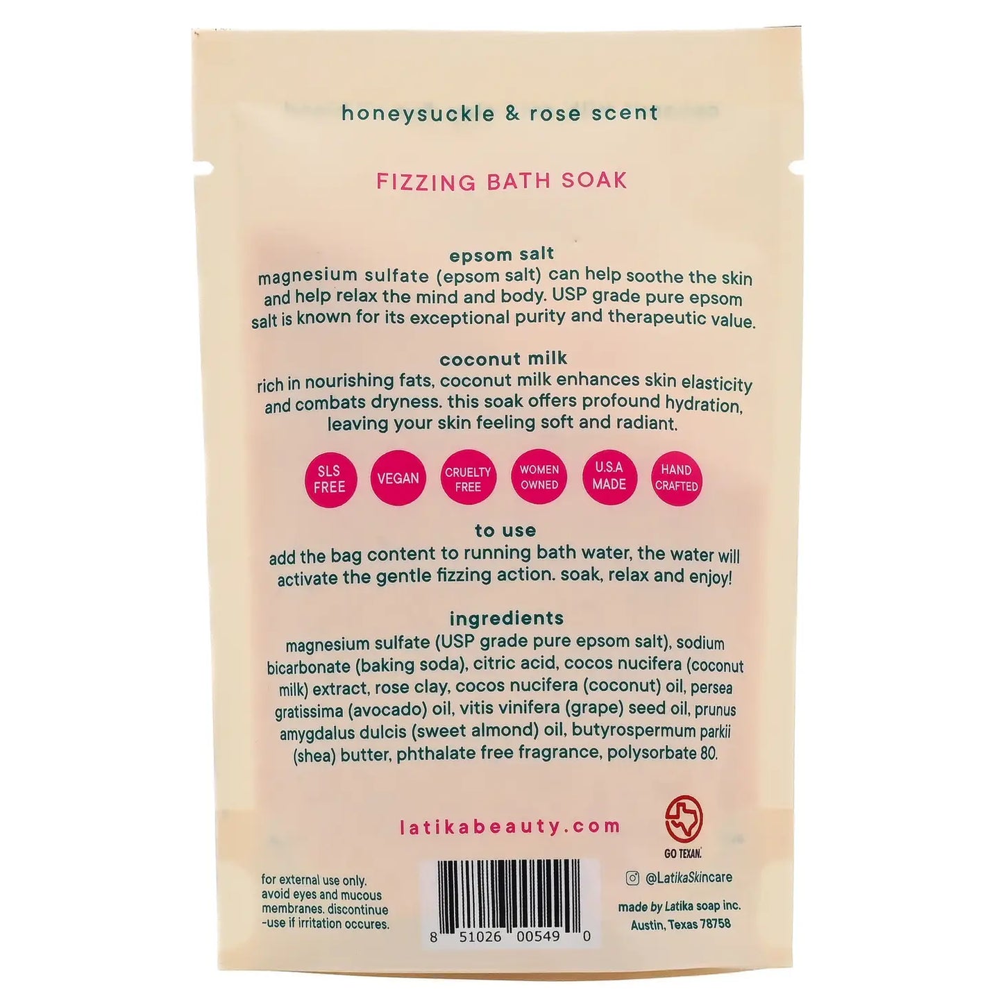 Fizzing Bath Soak with Coconut Milk, Rose Clay and Oil Blend