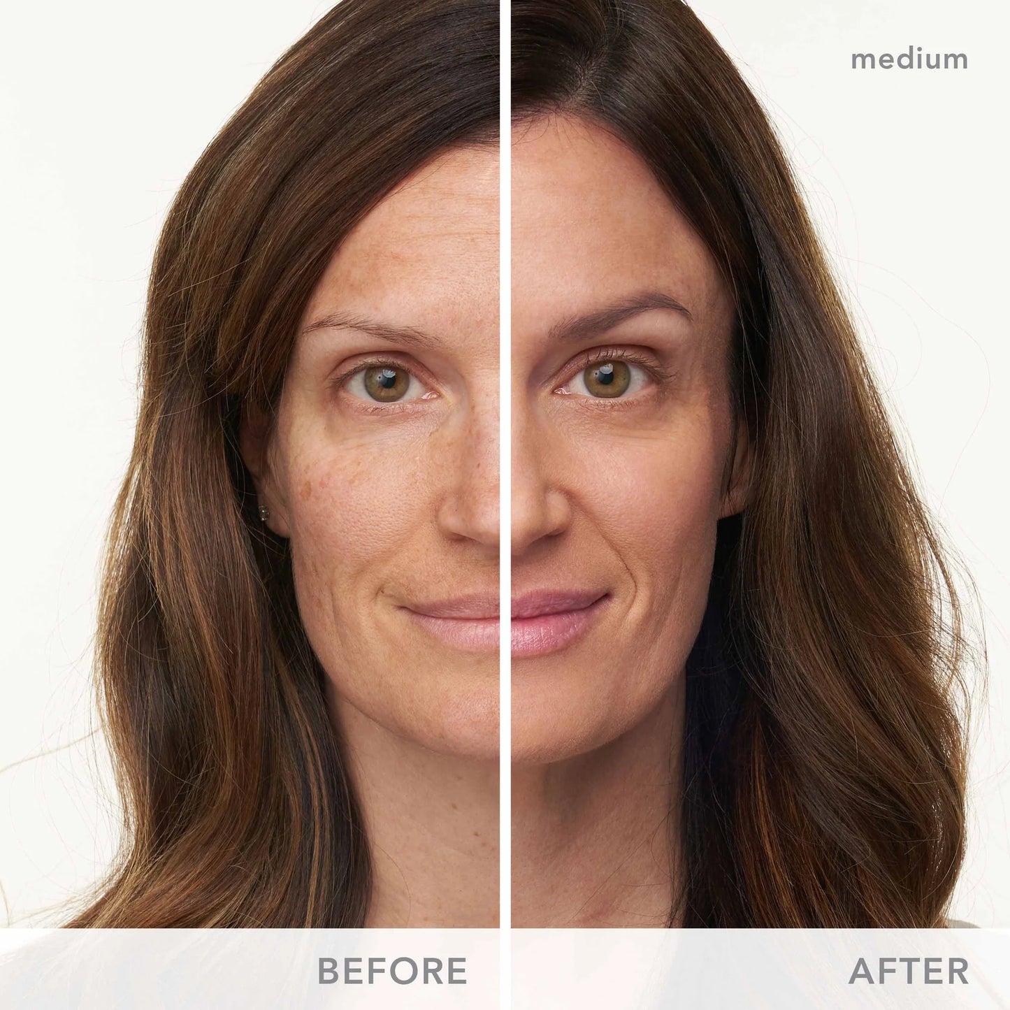 Before and after comparison highlighting Dream Tint® Tinted Moisturizer SPF 15's impact on skin tone, texture, and radiance, emphasizing its skincare and makeup fusion benefits.