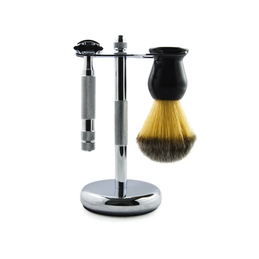 2C Safety Razor & Shaving Brush 3 Piece Gift Set
