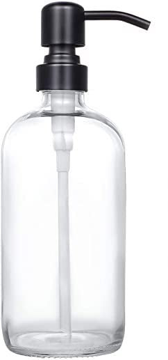 Glass 16 oz. Dispenser Bottle Black Metal Pump